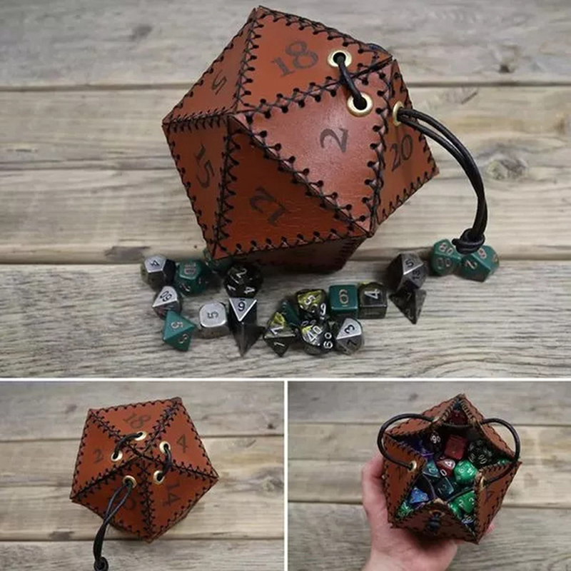 Gaming Accessories Ideas - Кожаный мешочек для кубиков D20, многоугольный
